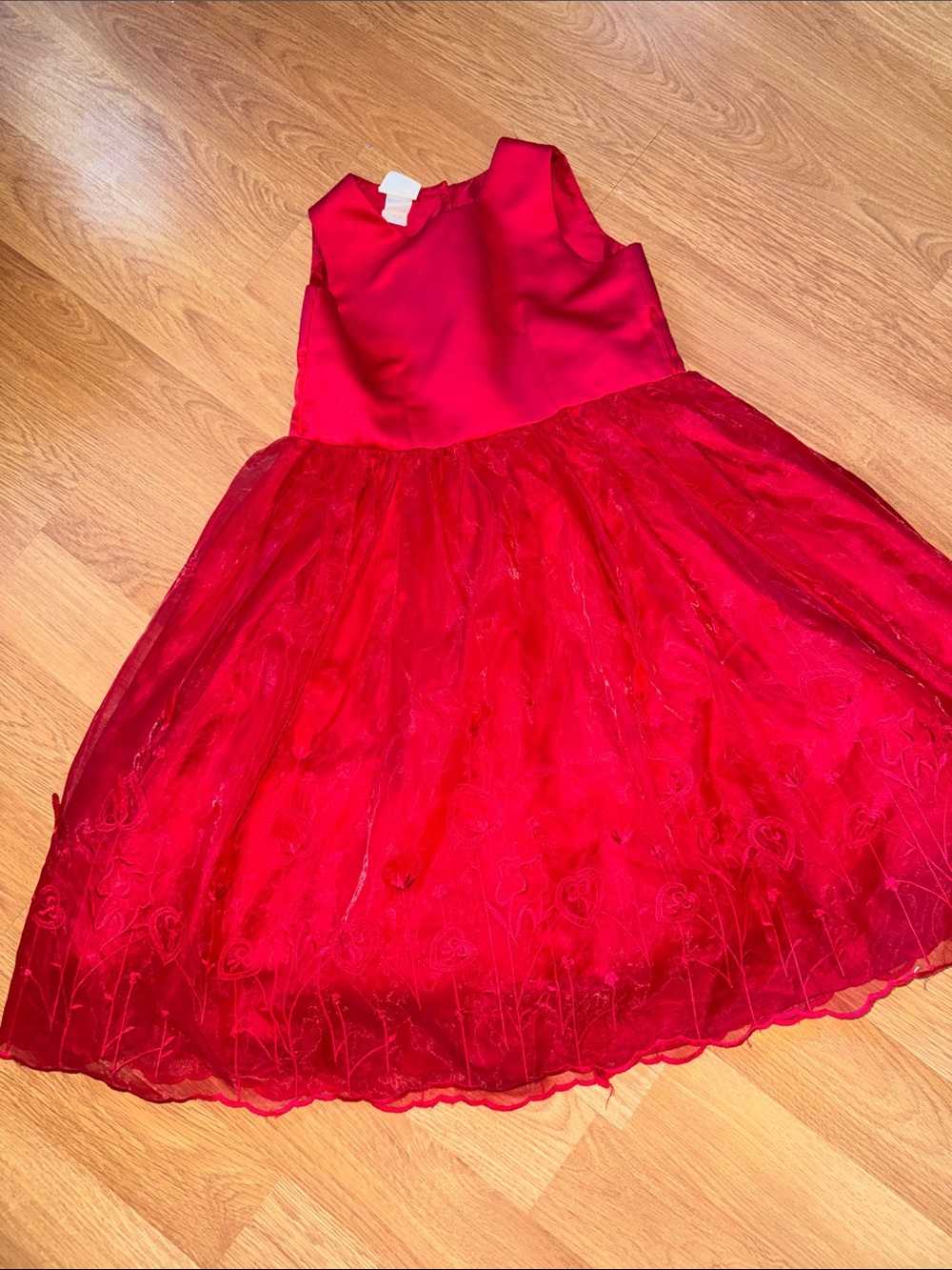 Made in USA 90s SZ 6 Tip Top Kids Dress Red Heart Bow Embroidery Tulle holiday
